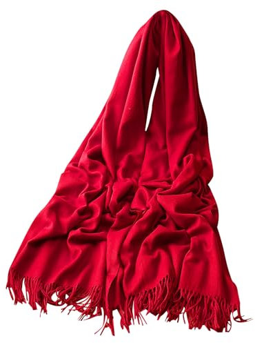 AMDOLE Damen-Acryl-Schal, Wollschal, Weinrot, einfarbig, leicht, weich, für Herbst und Winter, Spirituosenschal, rot, One size
