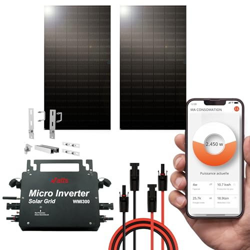 Wonder Full Energy – Kit Solaire Complet Plug & Play 300W Monocristallin – IP67 – Micro-onduleur Inclus – Haute Efficacité 21% – Prêt à Brancher pour Balcon, Toit, Jardin, Mur – Installation Facile