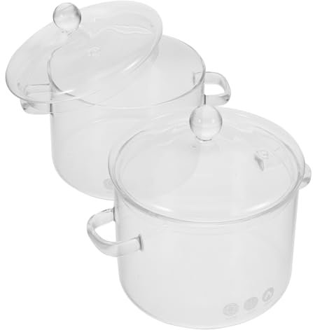 PHENOFICE 2stücke Glas Suppentopf Mit Deckel Klar Zum Kochen Kleiner Topf Mit Griffen Für Nudeln Und Reissuppe Küchentopf Durchsichtig Zum Braten Und Schmoren Geeignet Für Haushaltsgebrauch