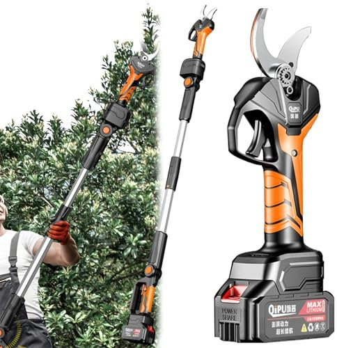 Sécateur électrique sans Fil avec Manche télescopique, sécateur électrique de Jardinage Professionnel avec 2 Batteries au Lithium Rechargeables, diamètre de Coupe Maximal 40 mm