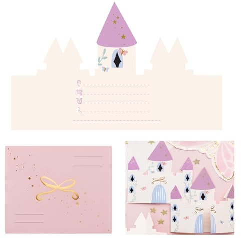 Libetui Juego de 6 tarjetas de invitación con castillo de princesa, cumpleaños para niñas, invitaciones de fiesta