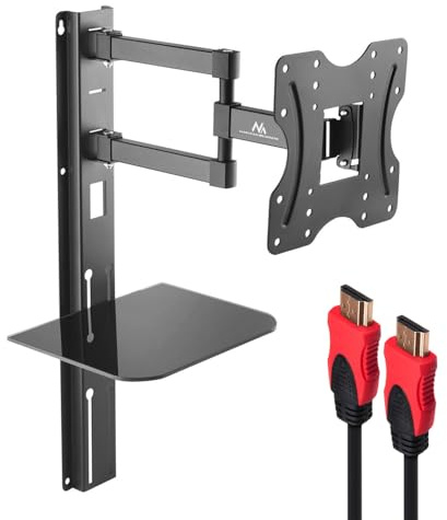 Maclean MC-771 Support mural pour téléviseur 23 à 42 avec étagère | Câble HDMI 2.0 en kit 1,8 m | 200 x 200 VESA OLED QLED LCD LED Plasma Support TV universel jusqu'à 30 kg