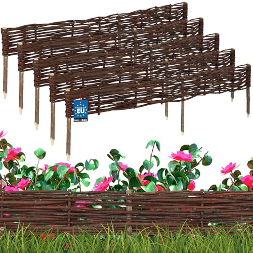 KOTARBAU® 5 st Rabattkant Trä - Pilstaket - Trädgårdsstaket - Pilträ - 120 x 10 cm - Brun - Gräskant Trä - Spjälstaket - Trädgårdsavgränsning - Dekorativ Kantstaket - Gräsmattekant