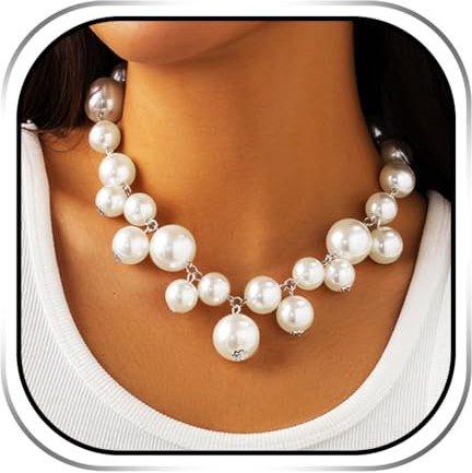 Evlry Boho-Perlenhalskette, weiße Perlen, klobige Halsketten, Brautschmuck für die Hochzeit für Frauen