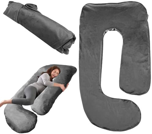 Housse de coussin de grossesse en forme de J - En forme de J - Housse de coussin de grossesse en forme de J - Housse de rechange pour coussin d'allaitement - Pour femme et dormir sur le côté - 150 x