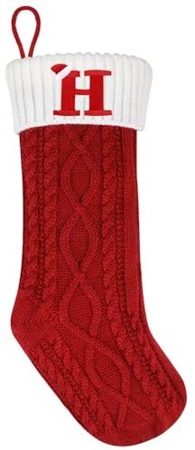 SULOLI 20 Inches Monogram Christmas Stockings with Letters,Super Soft Plush Christmas Stockings Large Knitted Stockings Red Letter Stockings for Christmas Holiday Xmas Gift(H)