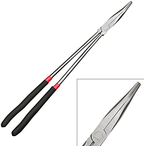 Multi-Purpose Needle-Nose Pliers 25 Degree Curved / 45 Degree Bend/Straight Nose Extra-Long Handle Pliers 16inches
