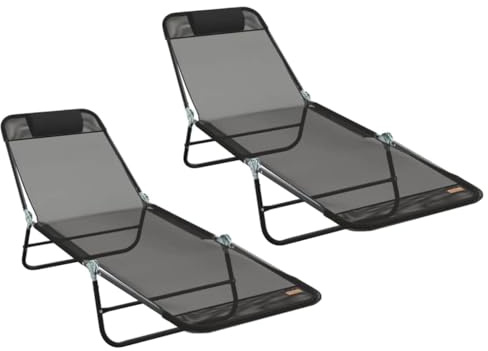 vidaXL Klappbare Sonnenliege 2 pcs Schwarz 182 x 55 x 85,5 cm, Verstellbare Sonnenliege, moderner Lounger für Garten und Terrasse, faltbar für entspannte Stunden draußen