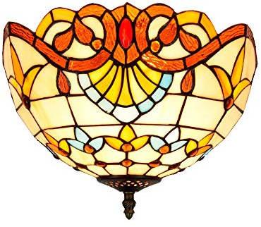 CraftedGlass Lámpara de techo empotrada Tiffany de 30 cm, estilo barroco amarillo con vitrales, estilo vintage, for sala de estar, comedor, dormitorio y pasillo.
