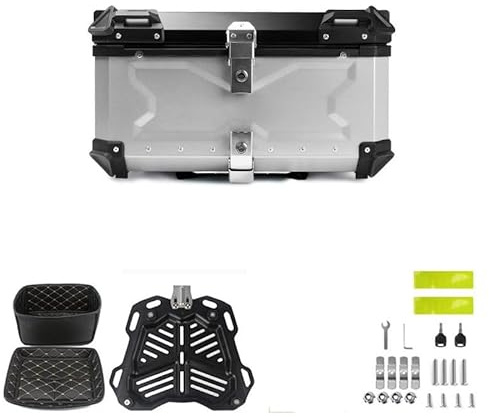 65L Motorbike Top Case, Aluminum Waterproof Top Box for Motorcycle Luggage Box with Security Lock, Motorcycle Helmet Luggage Storage Rear Tour Box