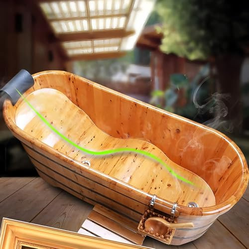 ACLFF Secchio in Legno per Vasca da Bagno e Sauna, Vasca da Bagno per Sauna, con Cucchiai di Legno, Panca da Esterno, Oak