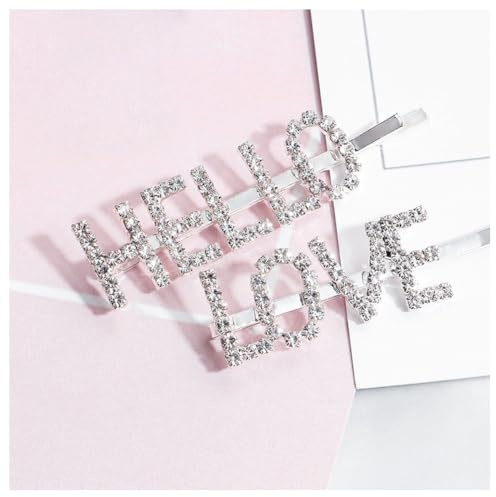 Hrlace Strass Buchstaben Haarklammer Kristall Haarnadeln Braut Haarspange Diamant Haarclips Glitzer Strass-Bobby-Pins Metall Haarschmuck Haaraccessoire für Damen Mädchen Hochzeit Party 8#HELLO&LOVE