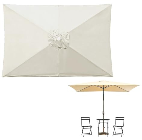 Auvent Housse De De Remplacement Pour 6 Baleines Parasol De Terrasse, 2x2m 3x2m 3x3m Toile Supérieure Imperméable Et Protection UV 30+, Rechange Rectangulaire Toile Pour Parasols De Jardin(Beige,3x2m)