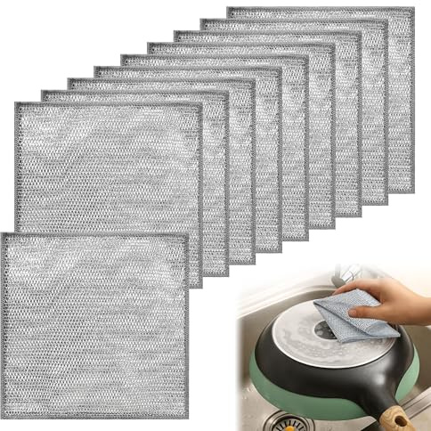 10Pcs Double Layer Wire Dishwashing Cloths Powerful Cleaning Non Scratch Wire Cleaning Cloths Multipurpose Wire Dishwashing Rags 20x20cm Reusable Cleaning Cloths Dishcloths Rag Towel for Kitchen Dish