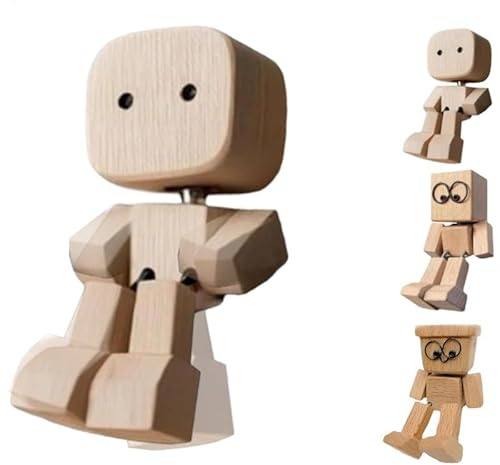Shaking Wooden Man Figur, Wackelnder Holzmann, Handgefertigter Wackelfigur Auto Lustig, Schüttelnde Charmante Kleine Holzfigur Die Schwankt Auto, Wackelmann Holzfigur Männchen, Holzpuppe Wackelfüße