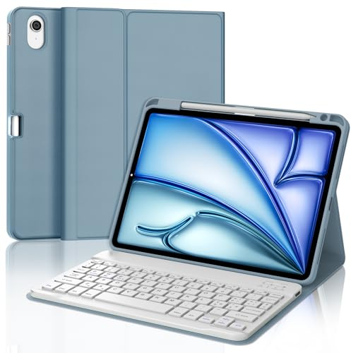 IVEOPPE Custodia Tastiera iPad Air 11 M4 2026/M3 2025/M2 2024, Cover Tastiera Italiano QWERTY Bluetooth Staccabile iPad Air 11 Pollici 2024/2025/2026, Blu Nebbioso