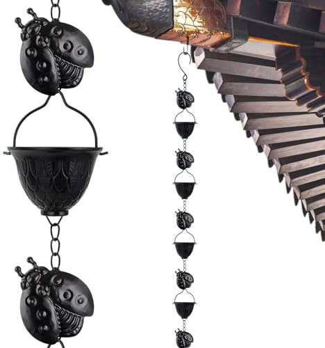 Cadenas de agua decorativas: cadenas de lluvia para canaletas, bajante de alta resistencia de 9.1 pies. Techo al aire libre Collector de agua de lluvia, 12 taza de cadena de drenaje para el jardín de