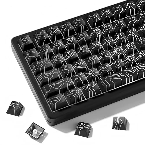 dagaladoo Double Shot PBT keycaps 118 Keys Set Black Topographic Shine Through Custom keycaps Cherry Profile Custom Keyboard Key caps for 60/65/75/TKL/96/100% US Layout Mechanical Keyboard | Shine Through custom key caps,Cherry Profile keycaps for most MX switch Mechanical Keyboard 118keys