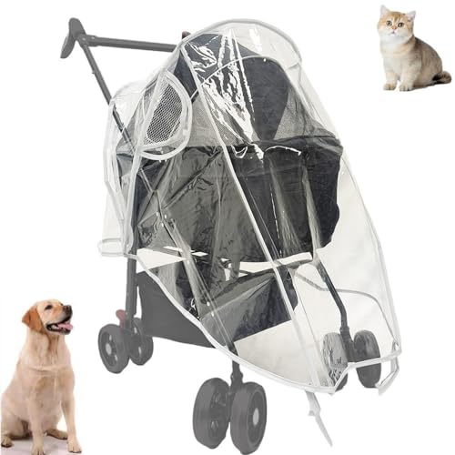 Unisize Pet Stroller Rain Cover, EVA Transparent Waterproof & Windproof Cover for Snow Rain Wind, Foldable Universal Fit for Most Dog Strollers