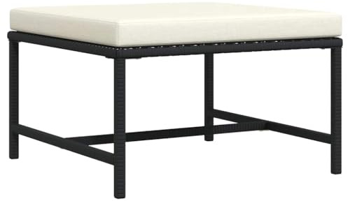 IBUQDDV Modular-Fußhocker mit Kissen Schwarz Poly Rattan für Garten Lounge Set als Couchtisch Outdoor Möbel Wetterbeständig
