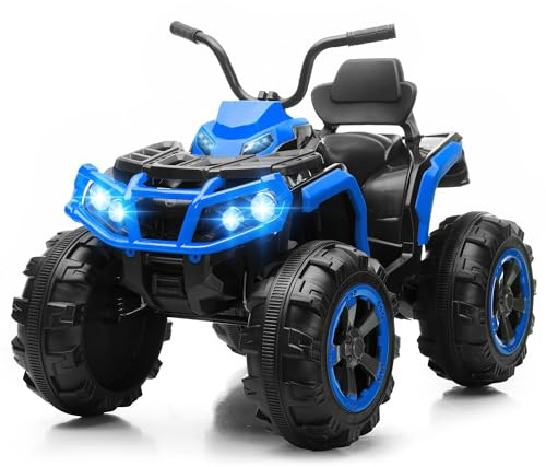 24V Kids ATV 4 Wheeler, Ride on Toys for Big Kids w/ 2 Speed, Led Light, Spring Suspension, Bluetooth, Music, 24 Volt Ride on Electric Quad for Boy & Girl Ages 3+ Blue