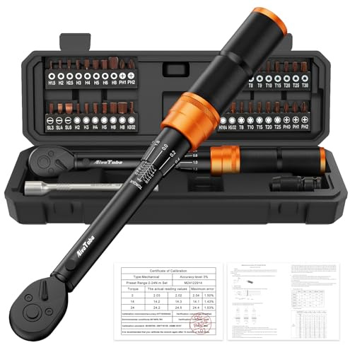 AivaToba 43TLG - Juego de llaves dinamométricas para bicicleta (1/4, 3-25 Nm, ± 3%), incluye articulación universal y extensión, 41 piezas, puntas y llaves de vaso, set profesional para bicicleta de