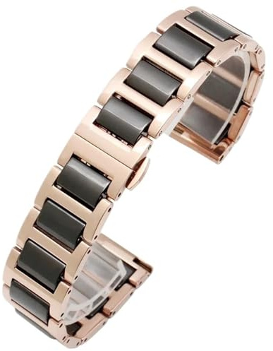 Keramiskt klockband 18 mm 20 mm 22 mm Universal Snabbkoppling Armband Rostfritt stål Vikbart spänne Armband(Rose gold black,13mm)
