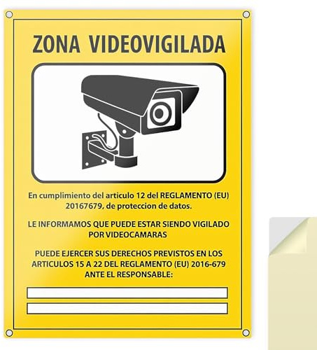 Carteles Cámara de Vigilancia PACK 1 - Zona Videovigilada Homologados RGPD - PVC 20x15 cm - Placas Seguridad Interior Exterior Autoadhesivas