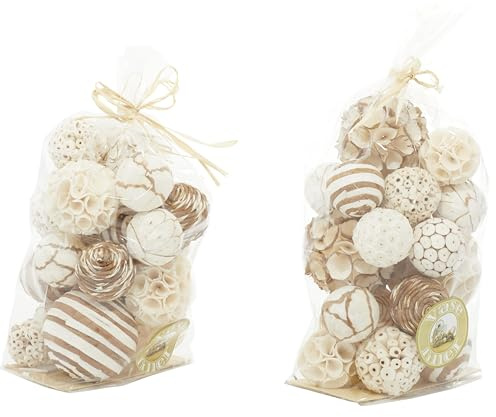 Deco 79 Dried Plant Handmade Decorative Orbs & Vase Filler Decorative Containers with Varying Designs, set of 2 Decorative Keepsake Boxes 8 x 8 x 15, Brown