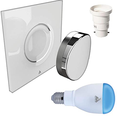Awox Light Colour LED Bulb with Bluetooth (E27) + Smart Pebble Wireless Gesture Control Switch, White
