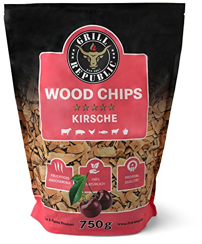 Premium Räucherchips Kirsche für optimales Raucharoma Beim Grillen | 100% Natürliches Smoker-Holz Geeignet für Kugel-, Stand- und Gas-Grill | Extra große 750 g Packung