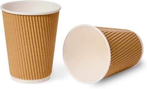 Silver Star 500 x 10oz Disposable Ripple Triple Walled Paper Brown Cups for Hot Drinks Tea Coffee Cappuccino Takeaway