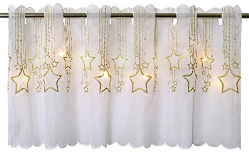 Delindo Lifestyle LED Scheibengardine Sternenregen für die Küche, beleuchtete Bistrogardine, 45x115 cm, Moderne und blickdichte Gardine zu Weihnachten