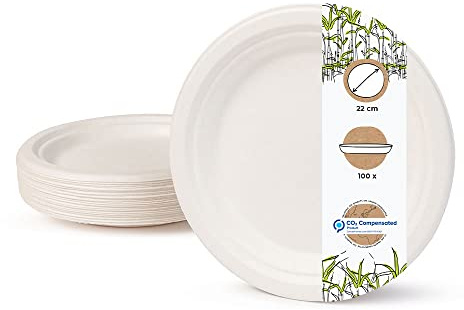 BIOZOYG Einwegteller 100 Stück, weiß eckig - Zuckerrohr Teller 22 cm - Alternative zu Pappteller & Plastikteller - Stabiles Einweggeschirr, ideal als Partygeschirr