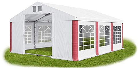 Das Company Tenda per Feste bianco-rosso 4x6m Impermeabile 580 g/m2 PVC tetto modulare Costruzione Summer Plus sul Fondo e Rinforzi Tetto