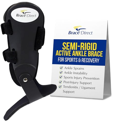 Brace Direct Semi-Rigid Active Ankle Brace for Sports - Maximum Support for Sprains & Injuries, Stabilizes & Protects Athletes Ankles Football, Soccer (S - Right, Men 7-9 / Women 8-10)