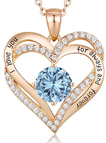 CDE Kette Damen 925 Sterling Silber Rosegold Geschenk für Sie Valentinstag Forever Love Herz Geburtsstein Anhänger Halskette für Frauen Schmuck Geburtstags Freundin Weihnachten Muttertags