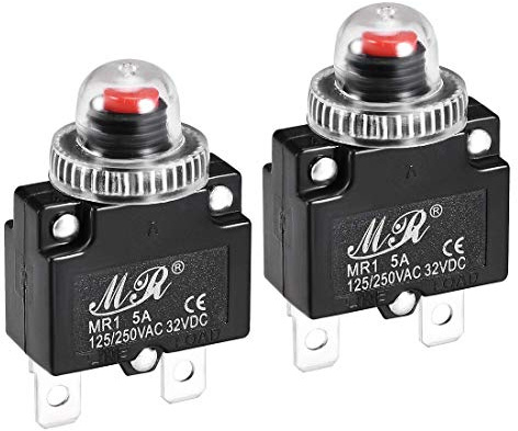 Interruttori termici 5A 125/250V AC 32V DC pulsante reset interruttore di protezione da sovraccarico con cappuccio impermeabile 2 pezzi