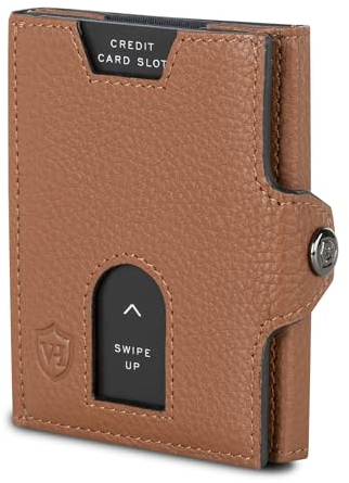 VON HEESEN Slim Wallet mit XL Münzfach & RFID-Schutz - Leder Geldbeutel - Mini Geldbörse für Herren und Damen - Kartenetui Echtleder Karten Portemonnaie klein - Kreditkartenetui Cognac-Braun