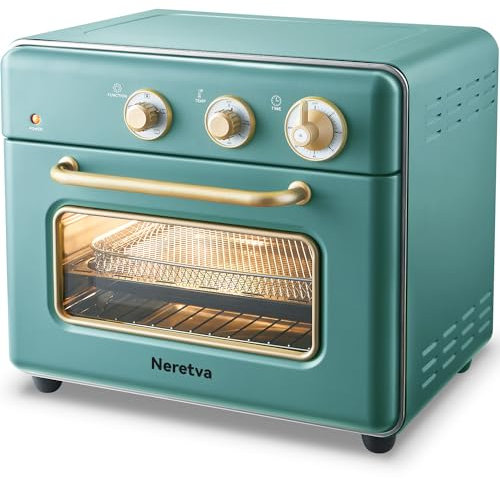 Neretva [21 cuartos y 6 en 1] horno tostador y freidora de aire, horno tostador compacto encimera con 5 rebanadas de 1500 W de calor rápido, horno tostador combinado de acero inoxidable para hornear,