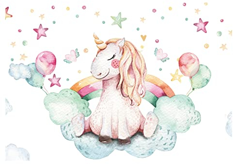 WallArena - Vlies Fototapete Kinderzimmer Einhorn 368x254 cm - Fototapeten - Fototapeten Tapeten für Kinder Kindertapete - Vliestapete Wandtapete Tapete 3D Effekt - Kinderwelt