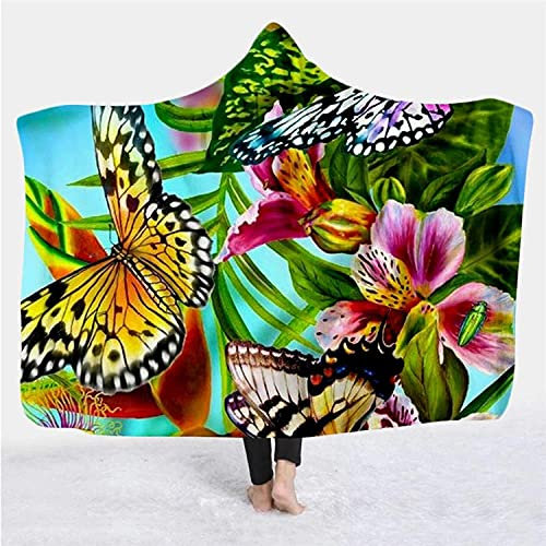 YUNHOME Kapuzendecke Decke Mit Kapuze Kuscheldecke Blanket Hoodie Psychedelischer Schmetterling Anime Cartoon 3D-Druck Mit Kapuze Decke Herbst Und Winter-Decke Butterfly 2._Jugend 60 * 45In