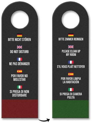 Hotel Türhänger Bitte nicht stören - Bitte Zimmer reinigen in verschiedenen Sprachen Dunkelgrau Deutsch Englisch Französisch Spanisch Italienisch Zimmerservice Zimmermädchen