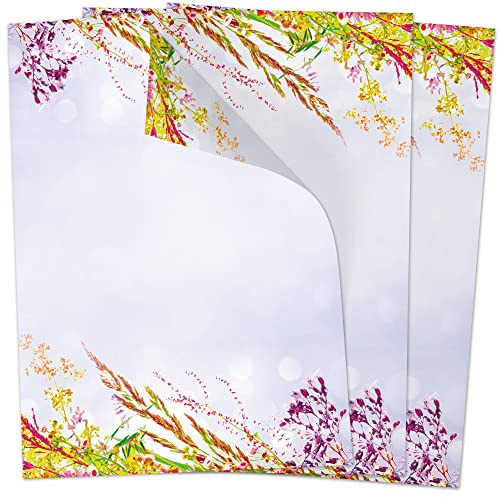 50 Blatt Briefpapier (A4) | Bunte Gräser | Motivpapier | edles Design Papier | beidseitig bedruckt | Osternpapier Motiv Ostern | 90 g/m²