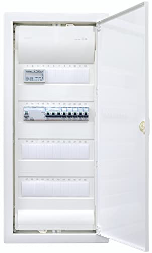 Hager VH48NC Répartiteur mural creux avec compteur 4 rangées I Prêt à être connecté avec bornier I Équipement Legrand 1 x FI 4 broches + 1 x 3 pôles + 5 x 1 pôle LS B16A
