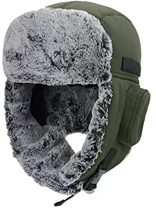 MUYAN Wintermütze mit Ohrenklappen Unisex mit Kunstfell Winddicht Warme Schneedichte Fliegermütze (Grün)