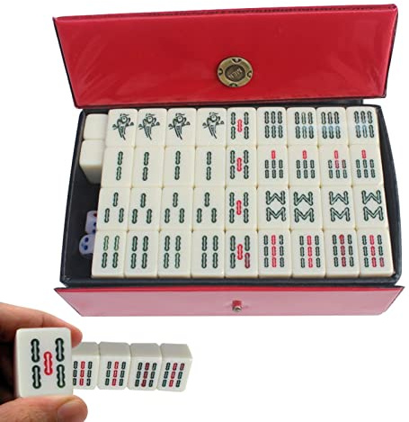 Virtcooy Juego de Juego de Mahjong Chino, Juego de Mahjong Chino con 144 Fichas de Mahjong, Mahjong de Viaje, Juegos de Mah Jong Tradicionales Portátiles para la Noche de Juegos Familiares