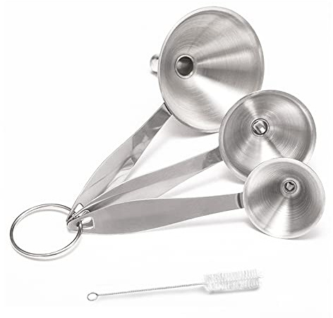 Pamtns Entonnoir Métal 3 Pièces Entonnoirs en Acier Inoxydable Entonnoirs de Cuisine Mini Entonnoir Petit Entonnoirs avec Anse Entonnoir Métallique avec Brosses de Nettoyage pour Liquides Poudres