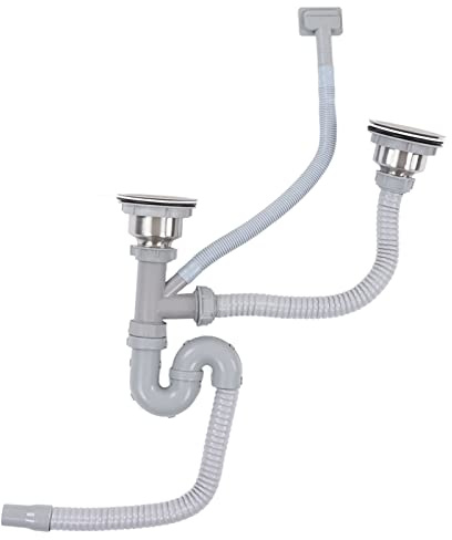 Hoopoocolor Doppelbecken-Abflussrohr-Set, erweiterbares Flexibles P-Trap-Rohr mit Doppelabfluss-Abwasserrohr-Set für Küche, Badezimmer, Toilette, Zuhause