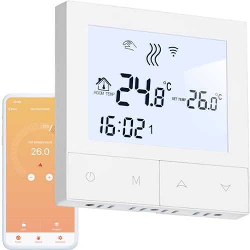 Beok WiFi Thermostat, Tuya Digital Floor Heating Thermostat Specifically for Electric Underfloor Systems, Smart Room Thermostat, 16A Compatible with Alexa & Google Home, TDS72WIFI-EP (White)